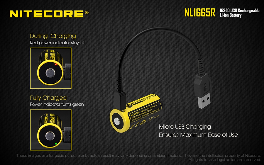 NITECORE RCR123A USB 650mAh NL1665R 2