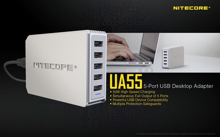 USB NITECORE UA55 desktop adaptor 10A50w High speed charging 2